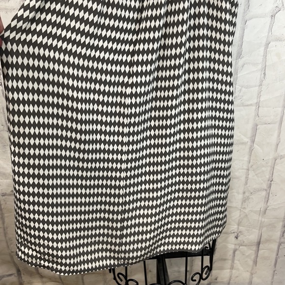Dream Society Mini Dress Silk Slip Off White Diamond Pattern on Grey Hight Waist - Picture 6 of 9